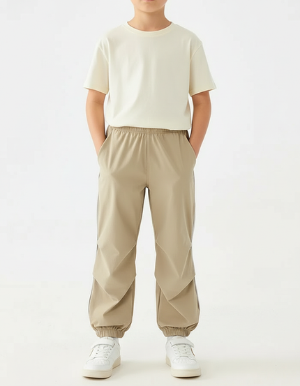 Pantalon Beige Cargo Plissé Garçon Sport Décontracté - Polyester