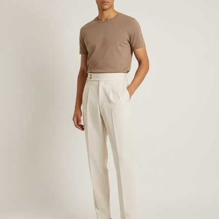 Pantalon Taille Haute Homme Beige - Gabardine