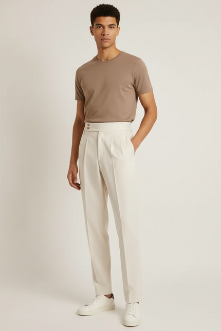 Pantalon Taille Haute Homme Beige - Gabardine