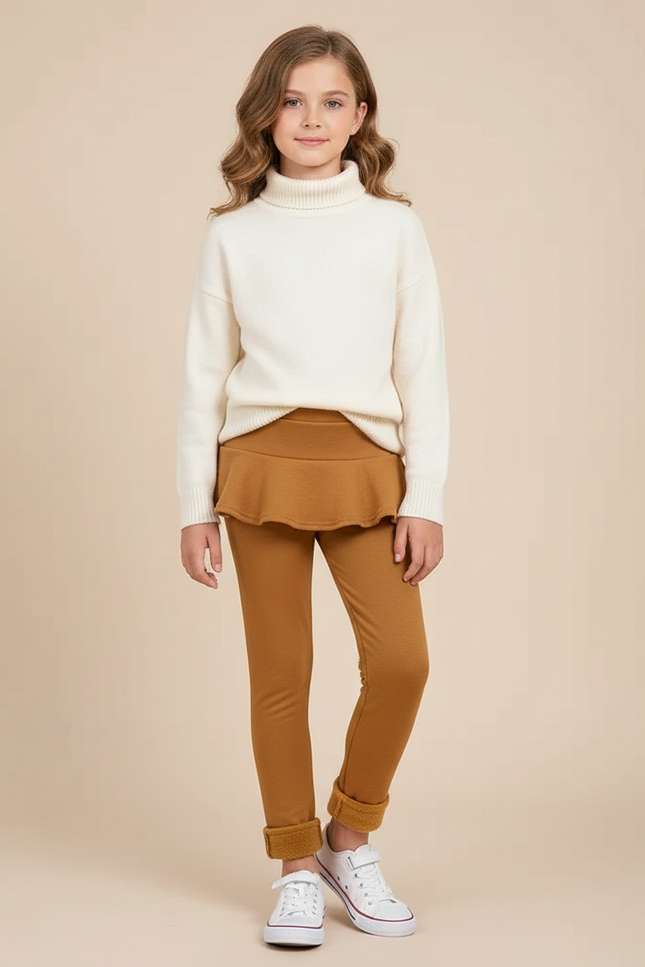 Pantalon Beige Chaud Doux Doublé Polaire Jupe-culotte Enfant - Camel Molleton
