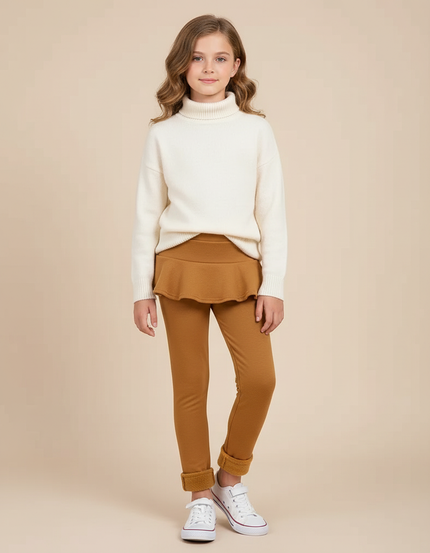 Pantalon Beige Chaud Doux Doublé Polaire Jupe-culotte Enfant - Camel Molleton