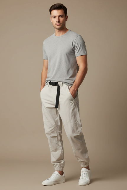 Pantalon Beige Jogger Coton Décontracté Homme Sport