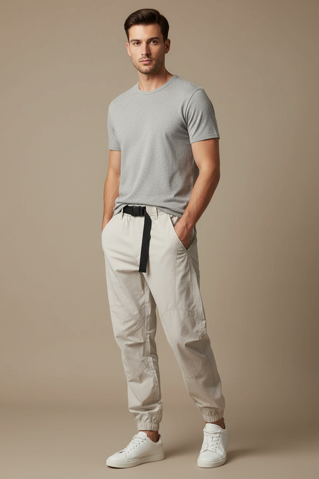 Pantalon Beige Jogger Coton Décontracté Homme Sport