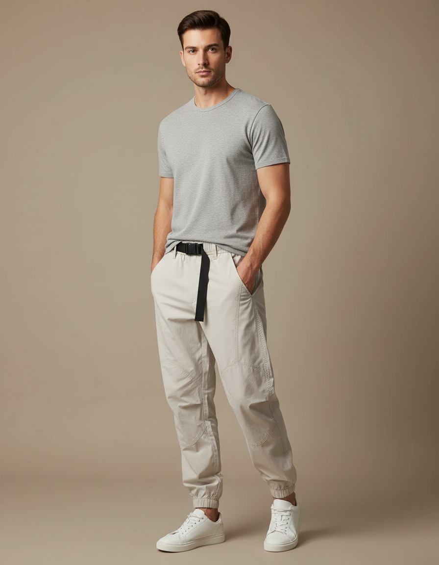 Pantalon Beige Jogger Coton Décontracté Homme Sport
