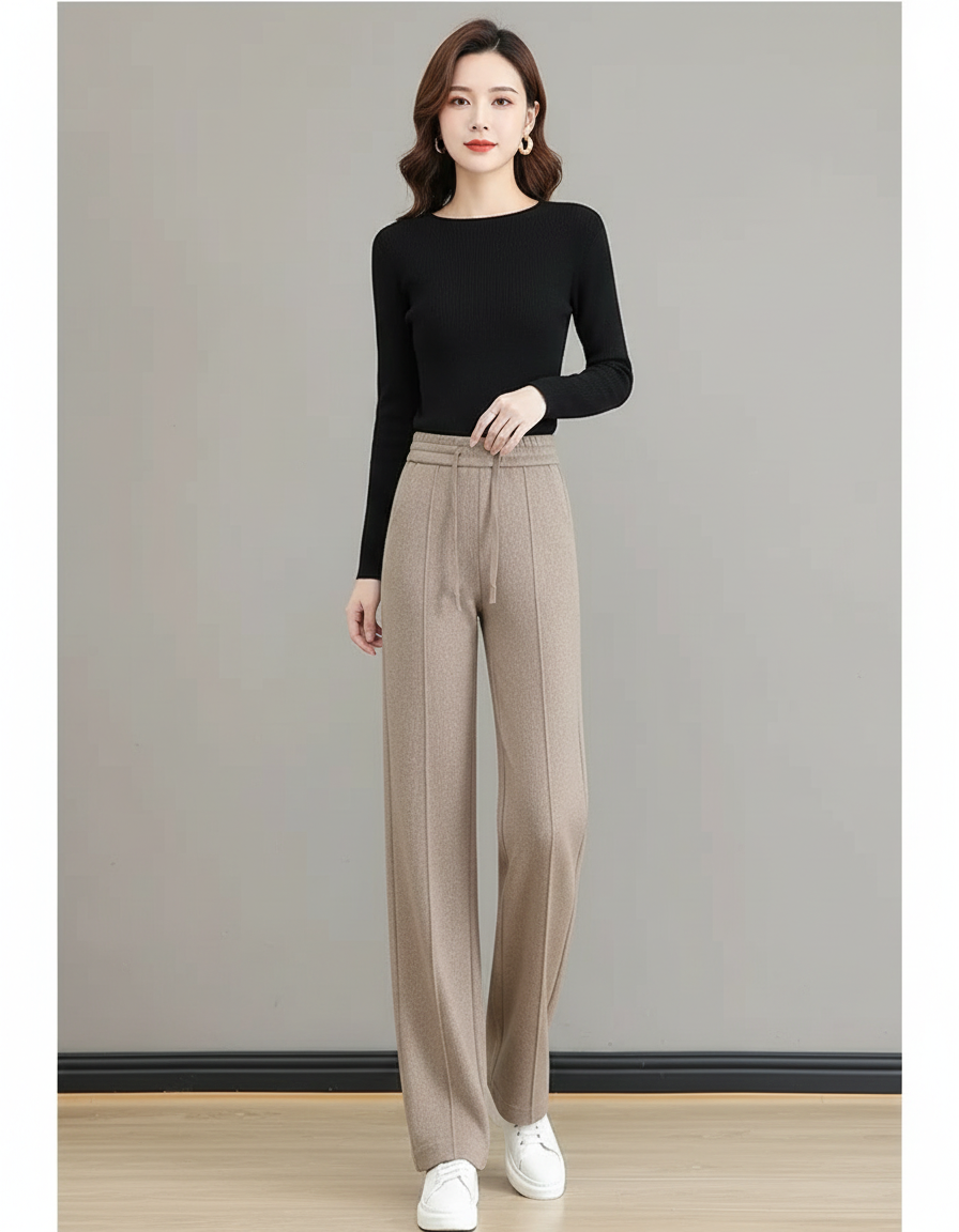 Pantalon Beige Épais Velours Large Décontracté Hiver