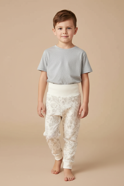 Pantalon Beige Coton Imprimé Floral Ample Enfant - Molleton