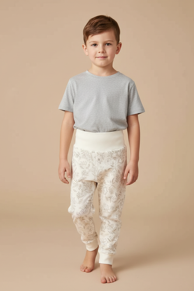 Pantalon Beige Coton Imprimé Floral Ample Enfant - Molleton