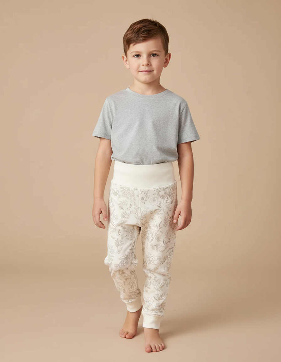 Pantalon Beige Coton Imprimé Floral Ample Enfant - Molleton