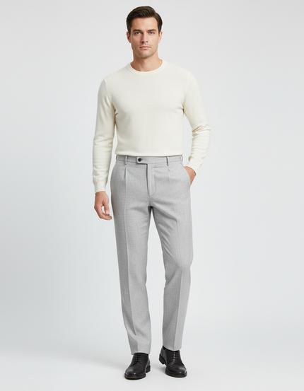 Pantalon Beige Homme Élégant Plissé Droit Décontracté - Gris Laine