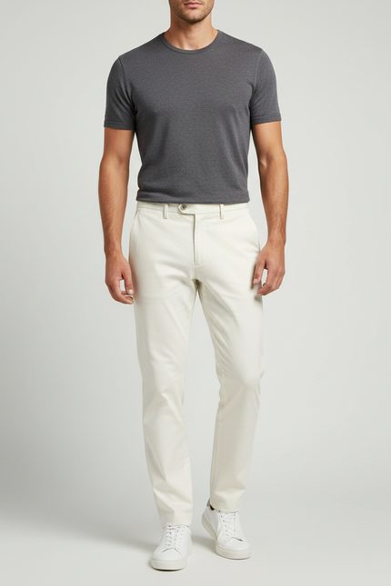 Pantalon Beige Homme Droit Décontracté Classique Coton