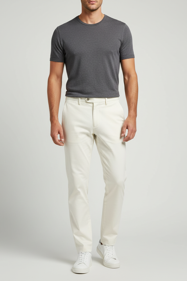 Pantalon Beige Homme Droit Décontracté Classique Coton