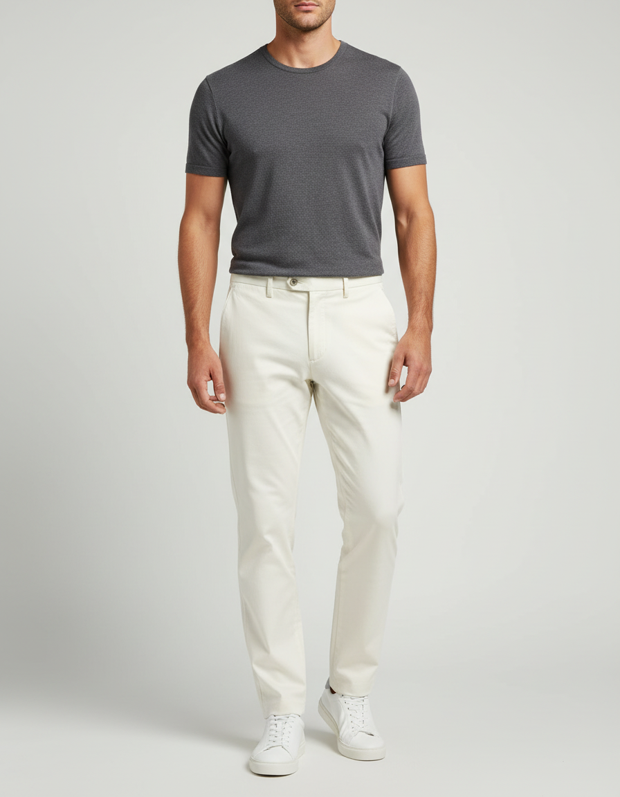 Pantalon Beige Homme Droit Décontracté Classique Coton
