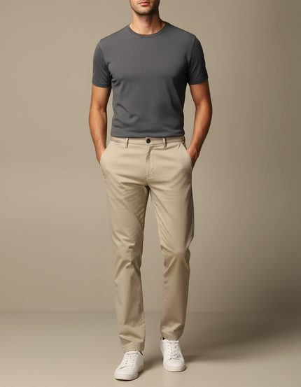 Pantalon Beige Coton Droit Homme Décontracté