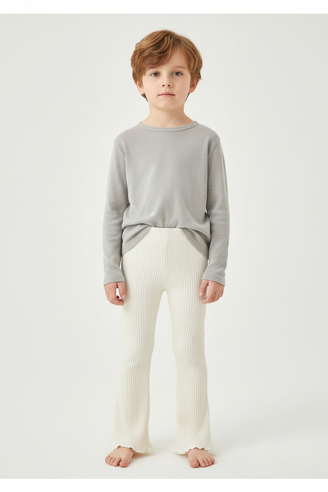 Pantalon Beige Côtelé Évasé Enfant Tricoté Confortable - Maille