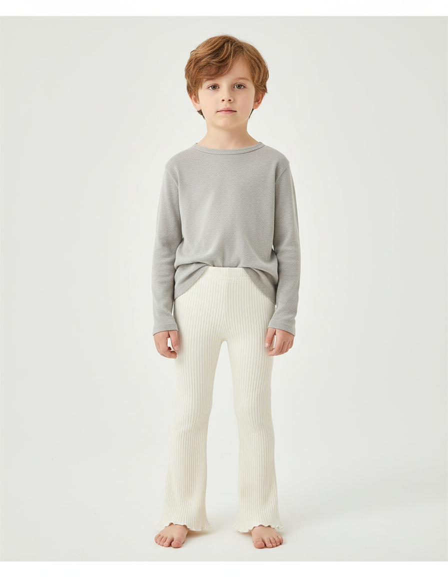 Pantalon Beige Côtelé Évasé Enfant Tricoté Confortable - Maille