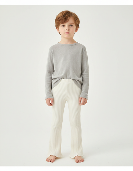 Pantalon Beige Côtelé Évasé Enfant Tricoté Confortable - Maille