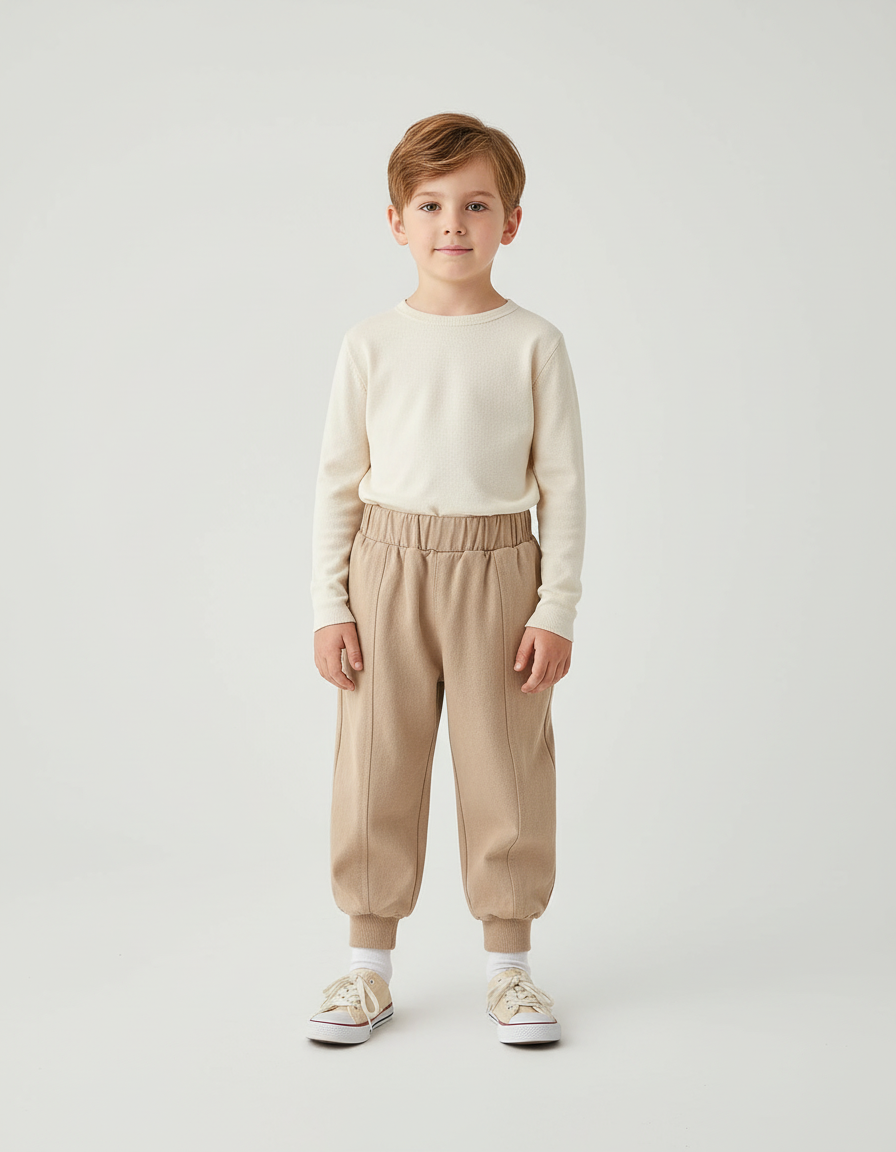 Pantalon Beige Molletonné Confortable Garçon Décontracté Élastique
