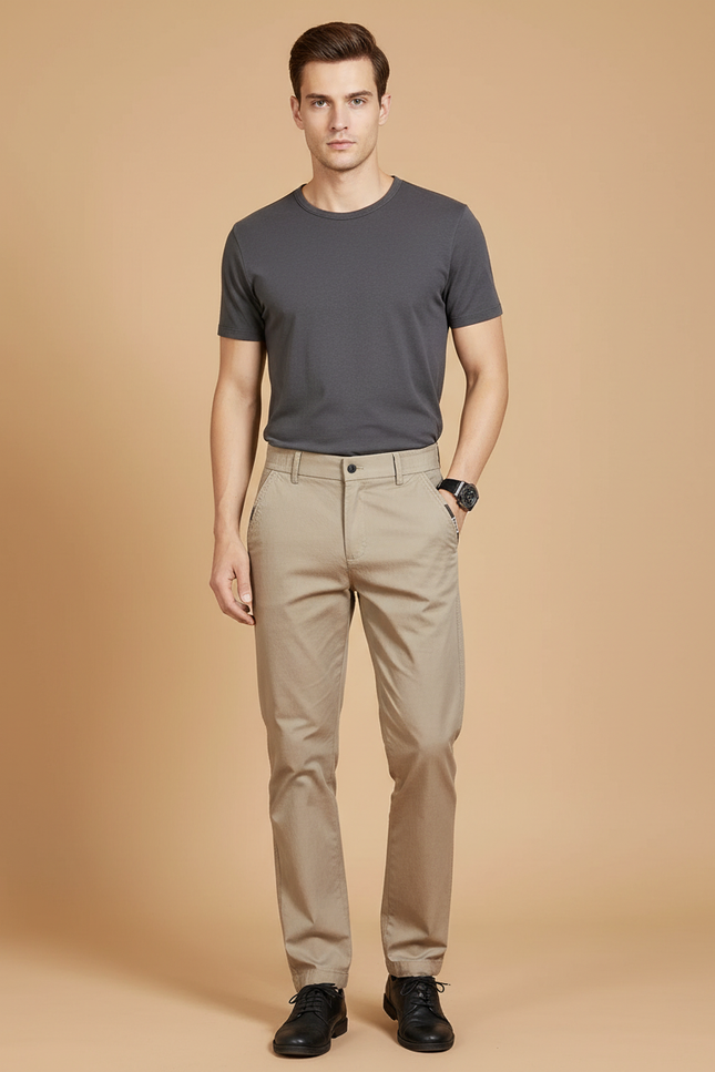 Pantalon Beige Homme Chino Slim Extensible Décontracté - Coton