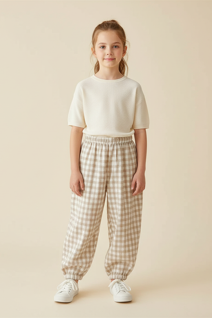 Pantalon Vichy Beige - Coton