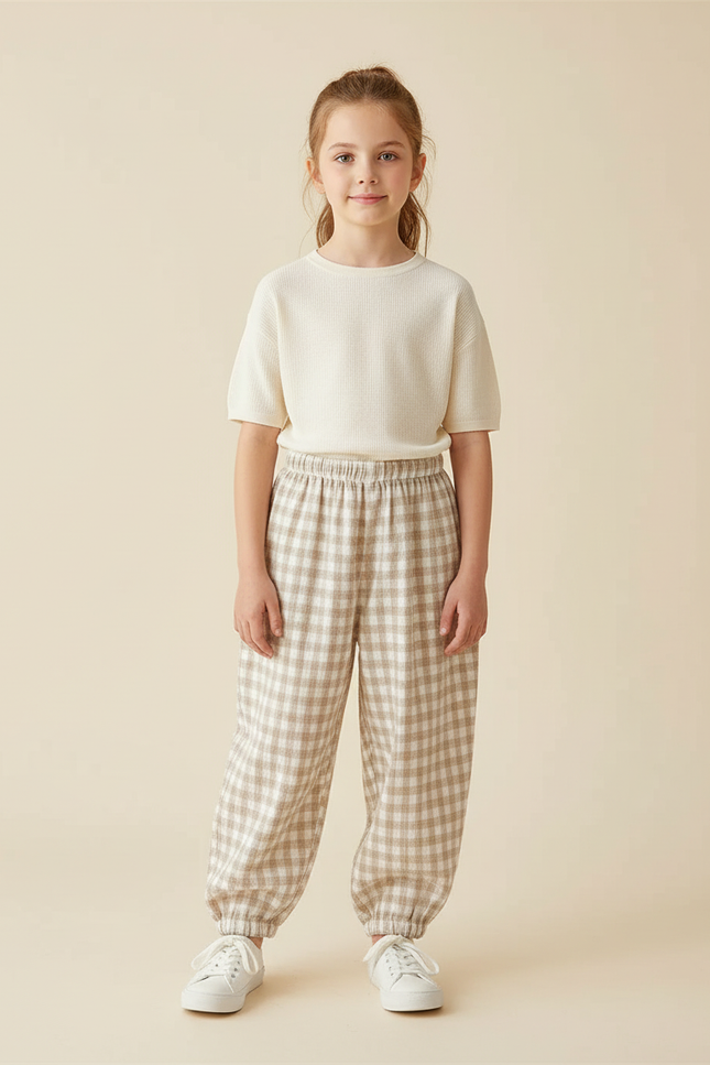 Pantalon Vichy Beige - Coton
