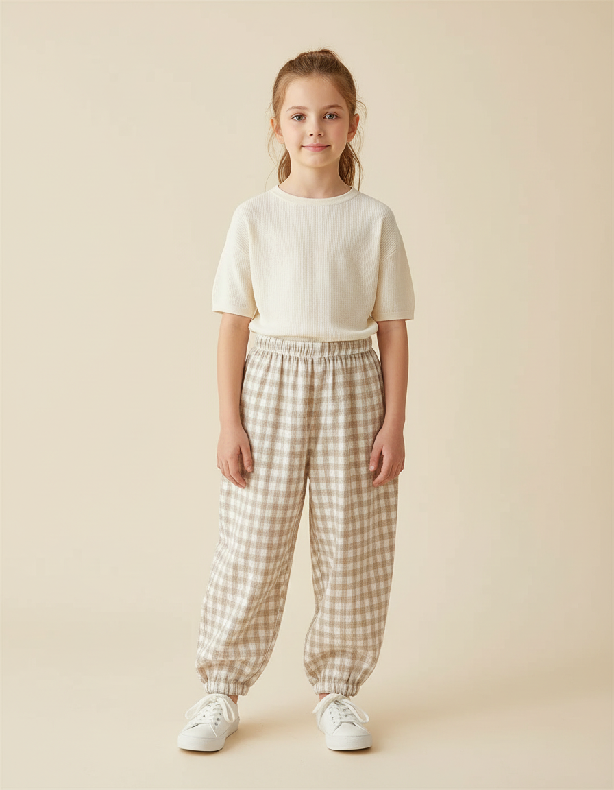 Pantalon Vichy Beige - Coton