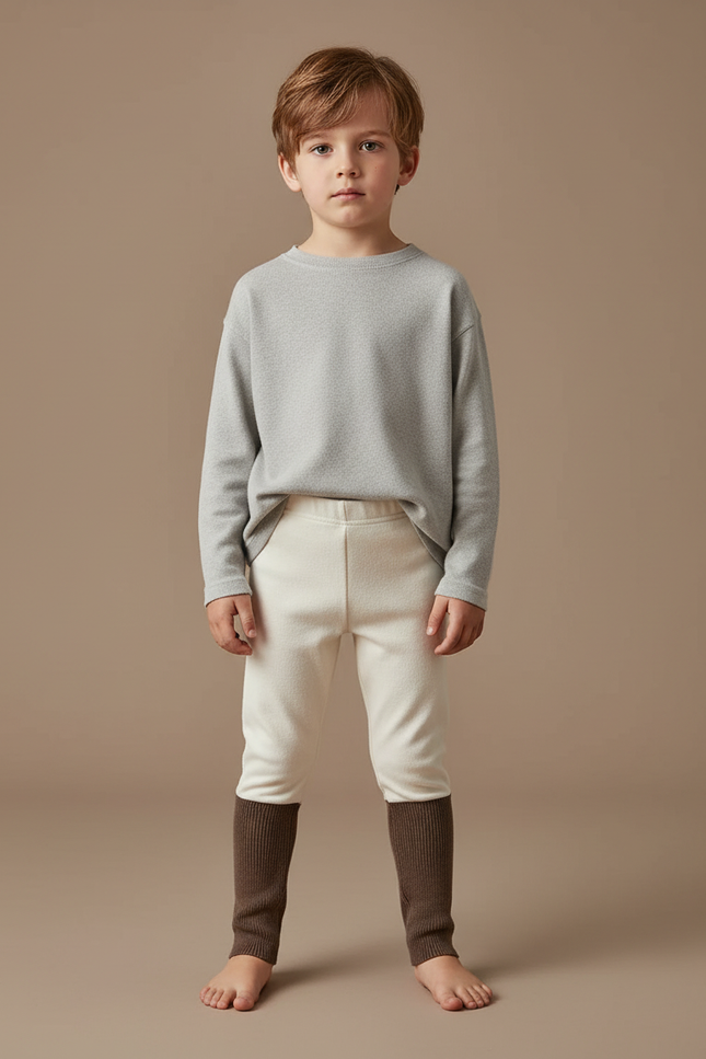 Pantalon Beige Côtelé Bicolore Ample Doublé Hiver Enfant - Molleton