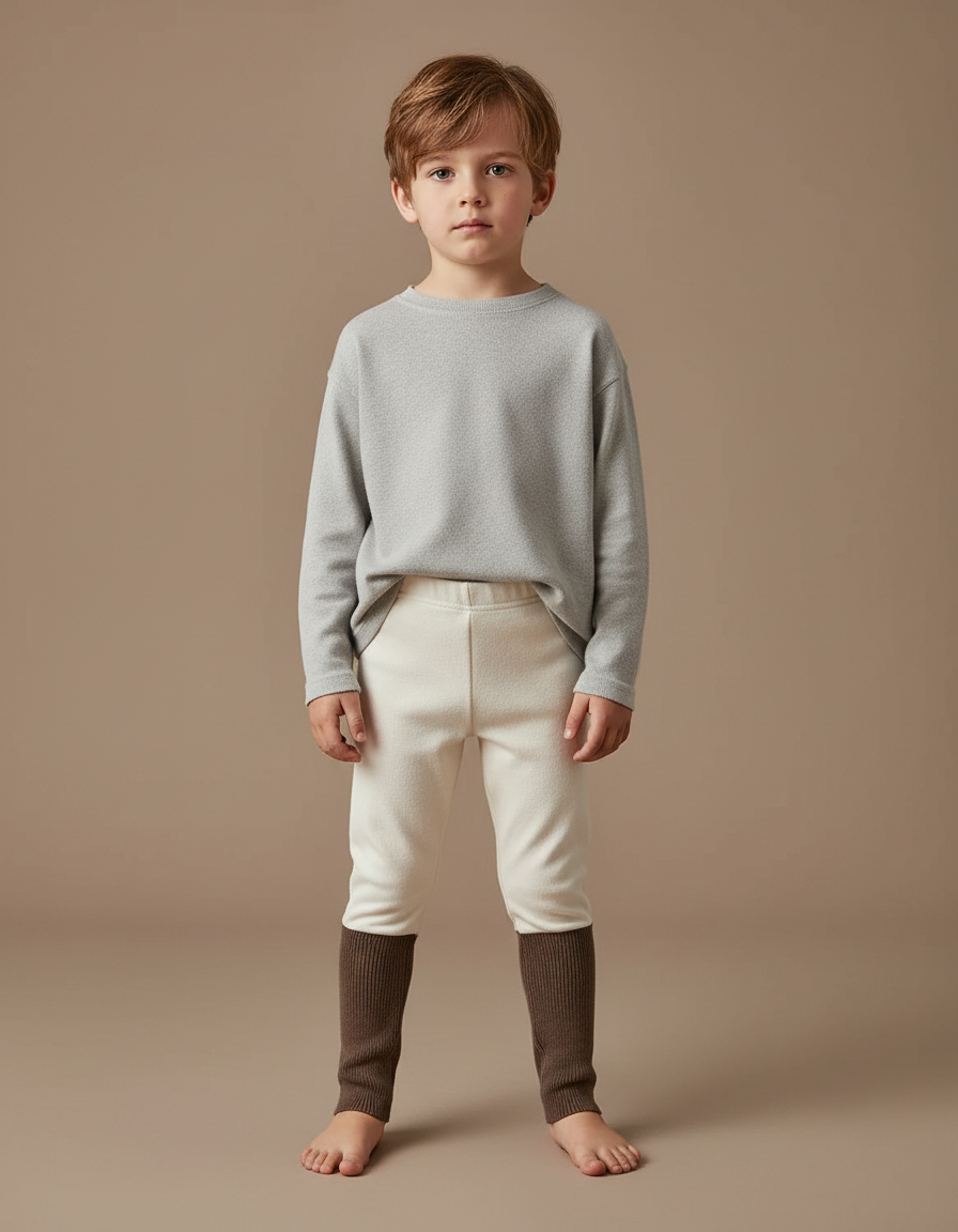 Pantalon Beige Côtelé Bicolore Ample Doublé Hiver Enfant - Molleton