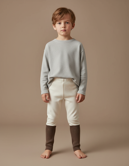 Pantalon Beige Côtelé Bicolore Ample Doublé Hiver Enfant - Molleton