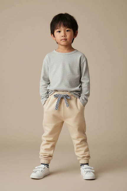 Pantalon Beige Coton Sport Décontracté Enfant - Molleton