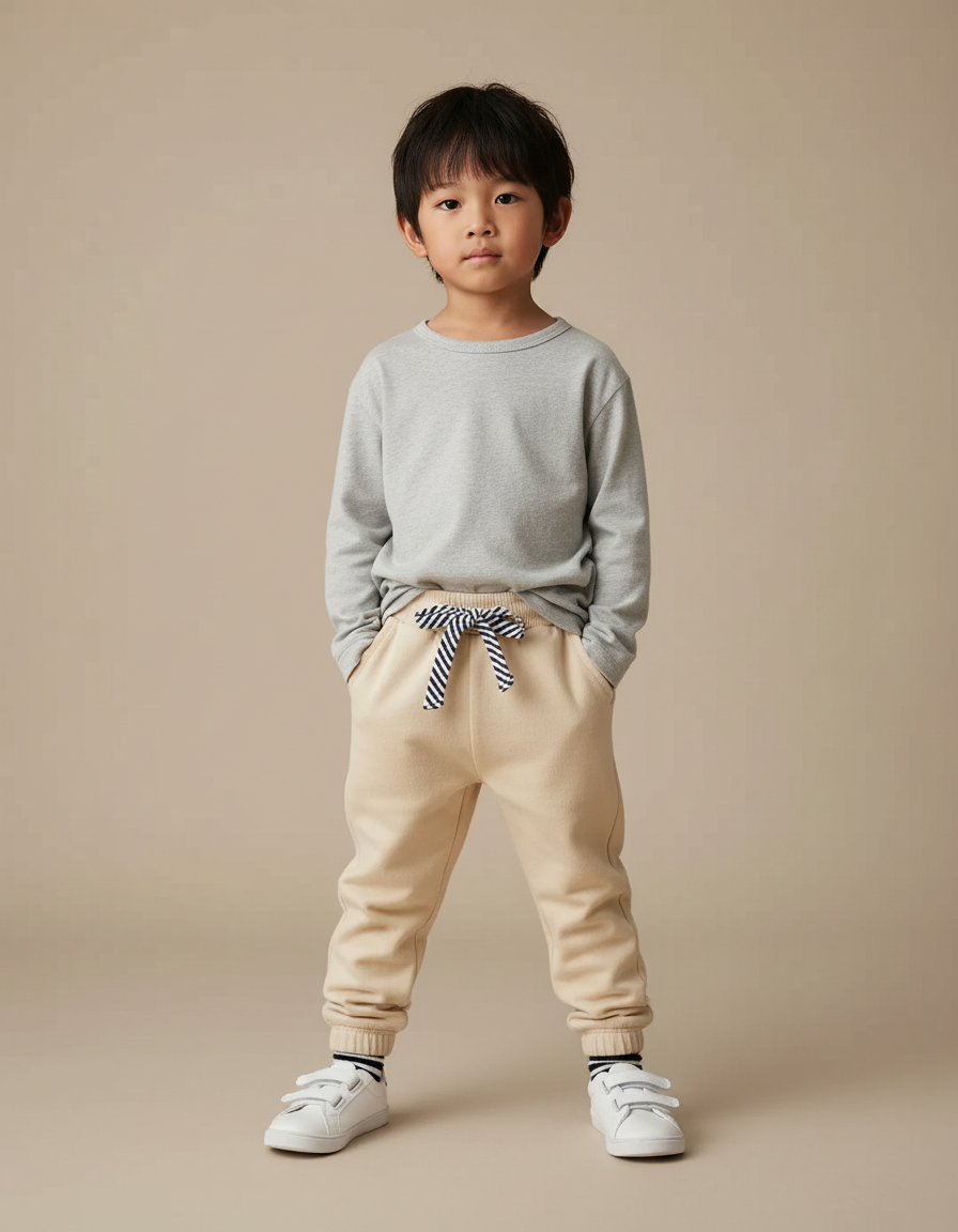 Pantalon Beige Coton Sport Décontracté Enfant - Molleton