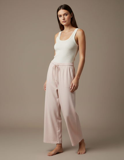 Pantalon Beige Ample Coton Doux Décontracté Femme - Rose Molleton