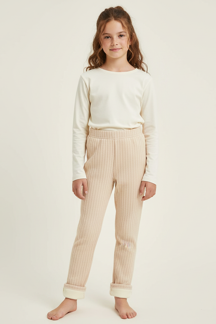 Pantalon Beige Côtelé Chaud Molletonné Enfant Hiver