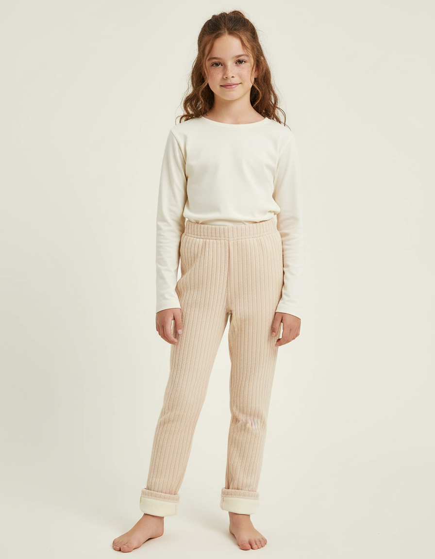 Pantalon Beige Côtelé Chaud Molletonné Enfant Hiver