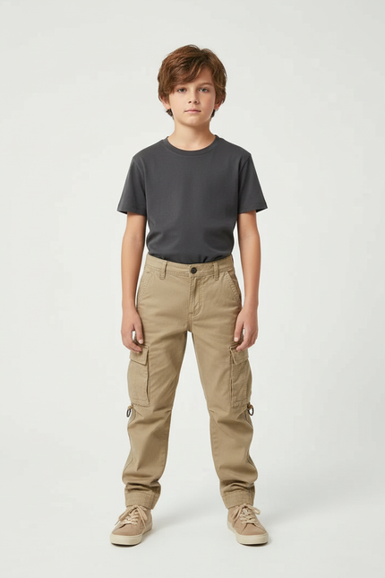 Pantalon Beige Cargo Robuste Décontracté Jogger Garçon - Toile