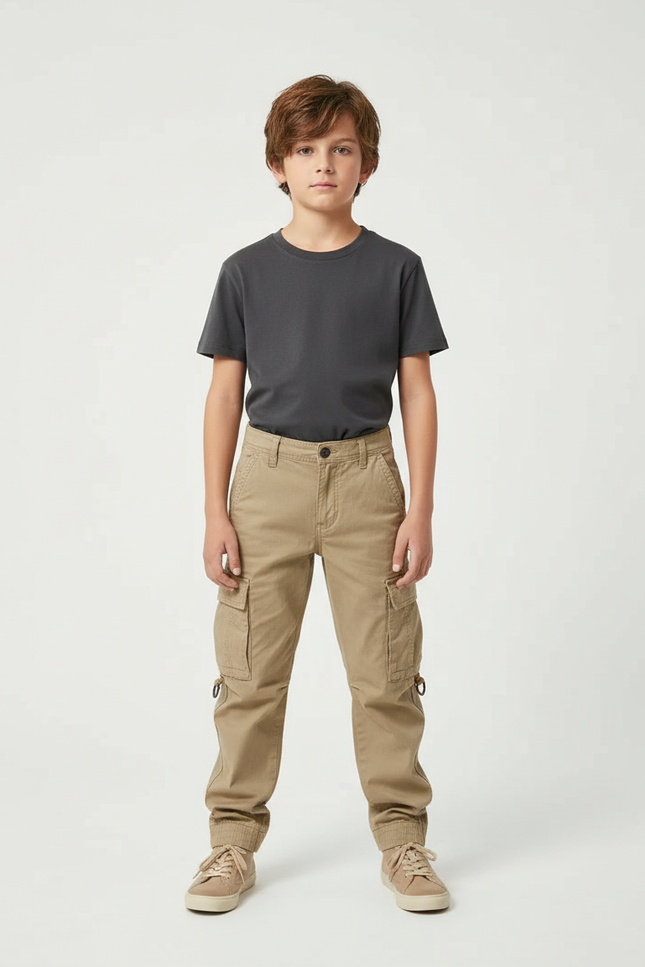 Pantalon Beige Cargo Robuste Décontracté Jogger Garçon - Toile