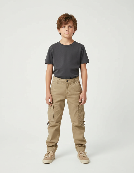 Pantalon Beige Cargo Robuste Décontracté Jogger Garçon - Toile