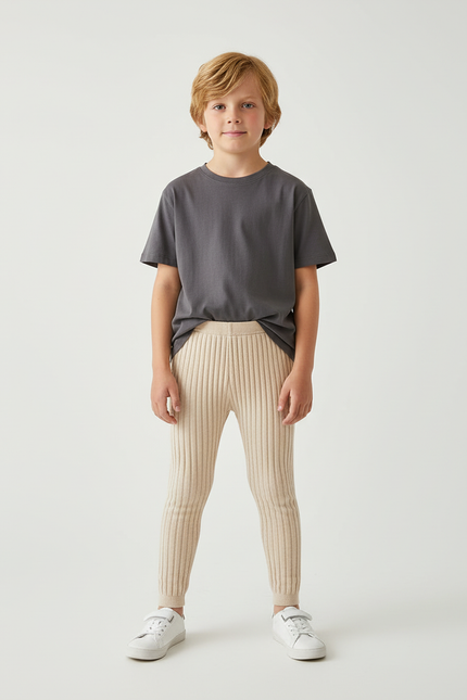 Pantalon Beige Côtelé Tricoté Slim Enfant - Maille
