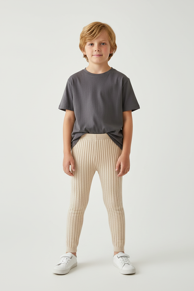Pantalon Beige Côtelé Tricoté Slim Enfant - Maille