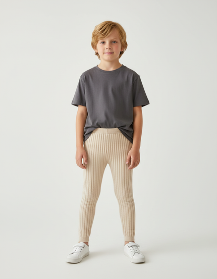 Pantalon Beige Côtelé Tricoté Slim Enfant - Maille