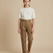 Pantalon Beige Conique Taille Haute Élégant Plissé - Kaki Gabardine