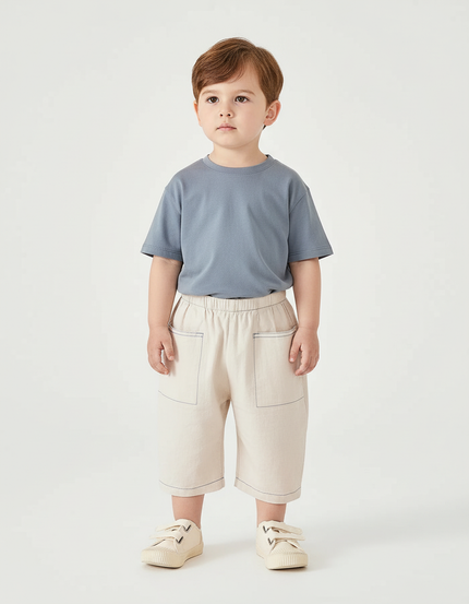 Pantalon Beige Coton Ample Garçon Décontracté Léger
