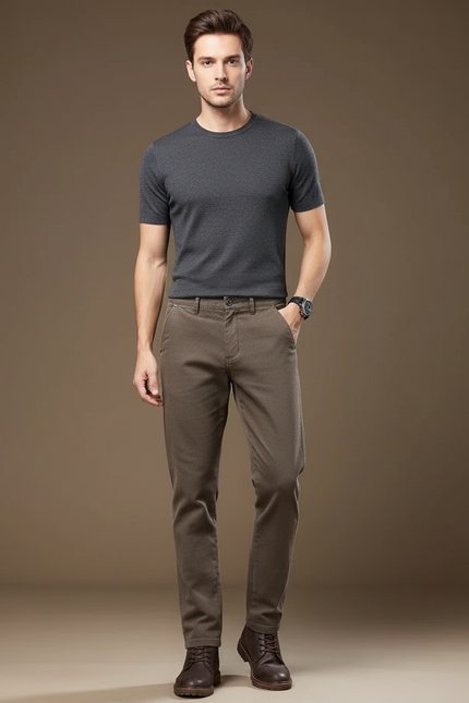 Pantalon Beige Slim Décontracté Coton Élégant Homme - Marron