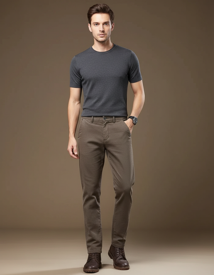 Pantalon Beige Slim Décontracté Coton Élégant Homme - Marron