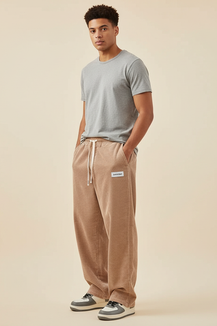 Pantalon Beige Corduroy Ample Décontracté Homme - Cordé