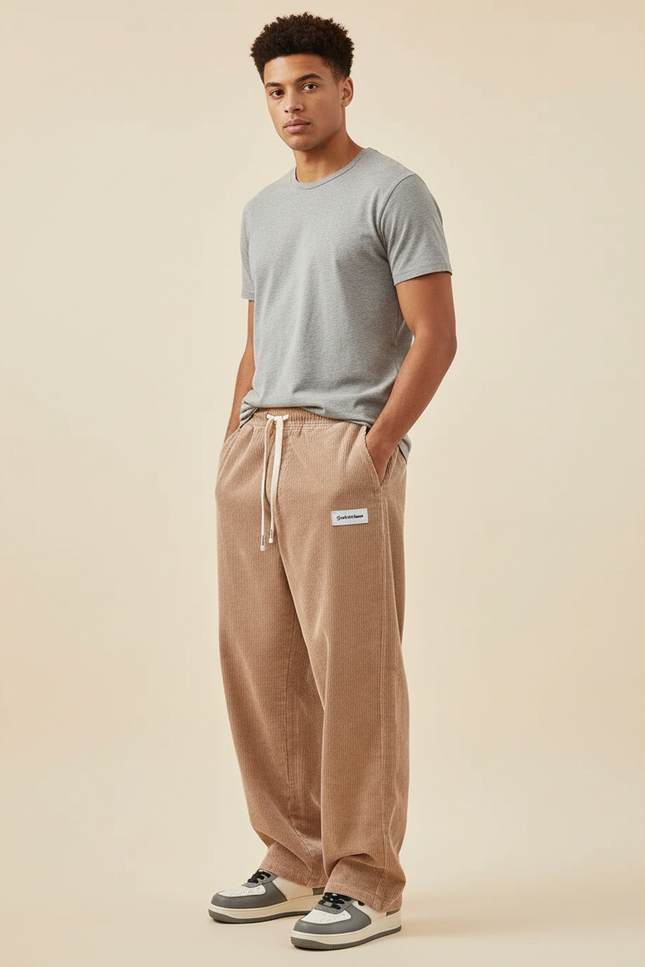 Pantalon Beige Corduroy Ample Décontracté Homme - Cordé