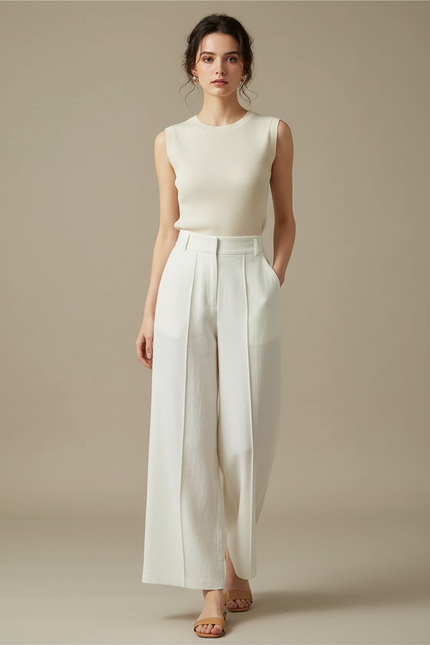 Pantalon Beige 236e - Blanc Lin