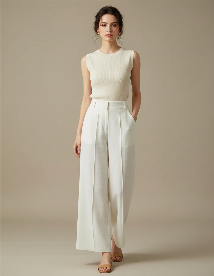 Pantalon Beige 236e - Blanc Lin