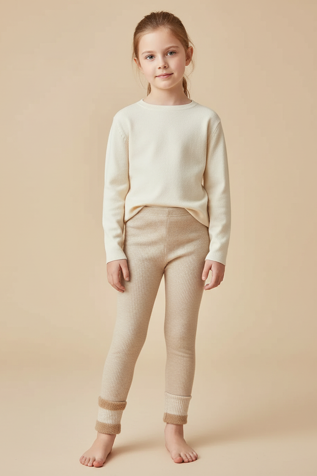Pantalon Beige Côtelé Chaud Doux Enfant - Maille