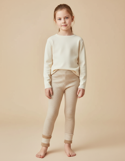 Pantalon Beige Côtelé Chaud Doux Enfant - Maille