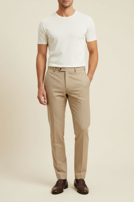 Pantalon Beige Habillé Droit Classique Homme Élégant - Gabardine